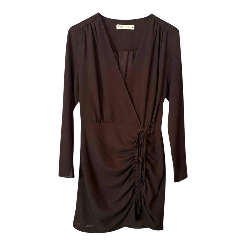 Zara Black Covktail Dress - Long Sleeve Sexy LBD Wrap Bodycon Mini - Small